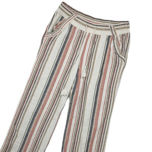 Jolt Women’s Linen Blend Striped Wide Leg Pants Sz Medium Boho Style Pockets EUC